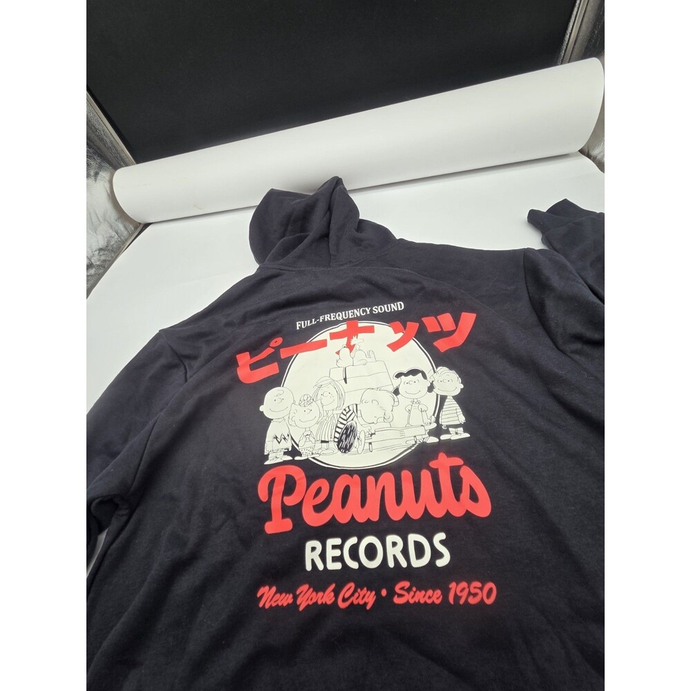 Peanuts Records Hoodie Size M Medium Black Graphic Print